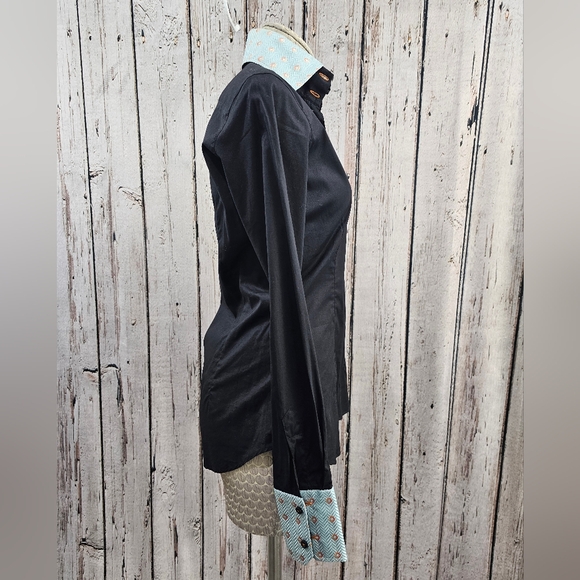 Women's 44 Marcello Italy Black Cotton blend collared dress shirt blouse top - Picture 5 of 10